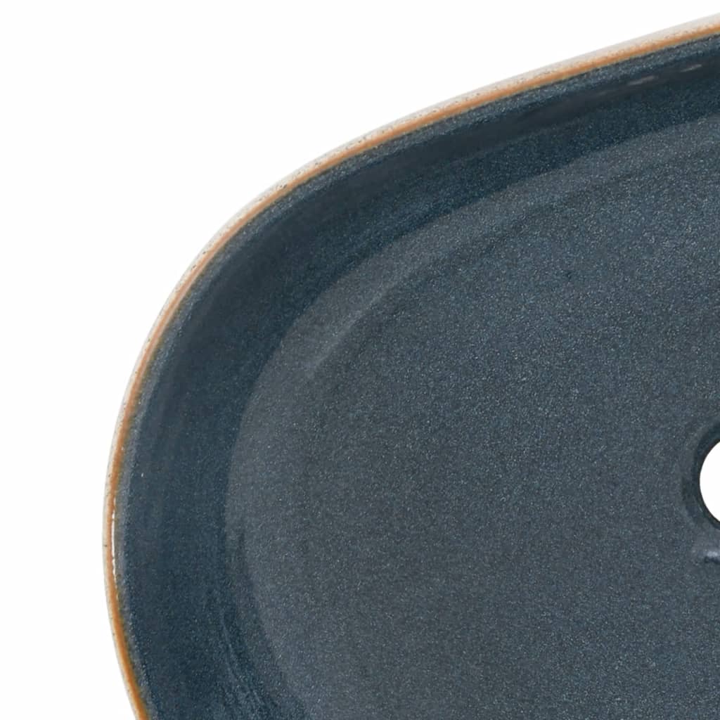 Countertop washbasin sand-colored blue oval 59x40x14 cm ceramic
