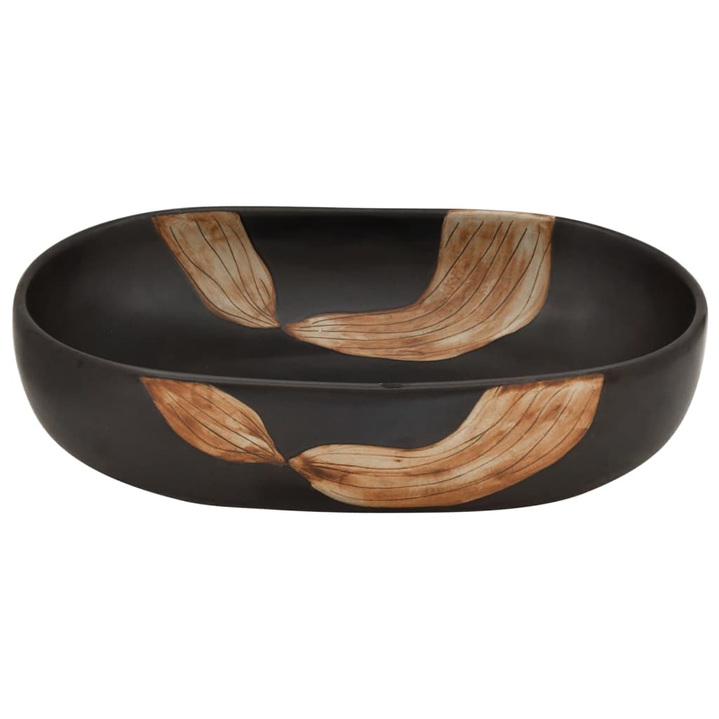 Countertop washbasin black oval 59x40x14 cm ceramic