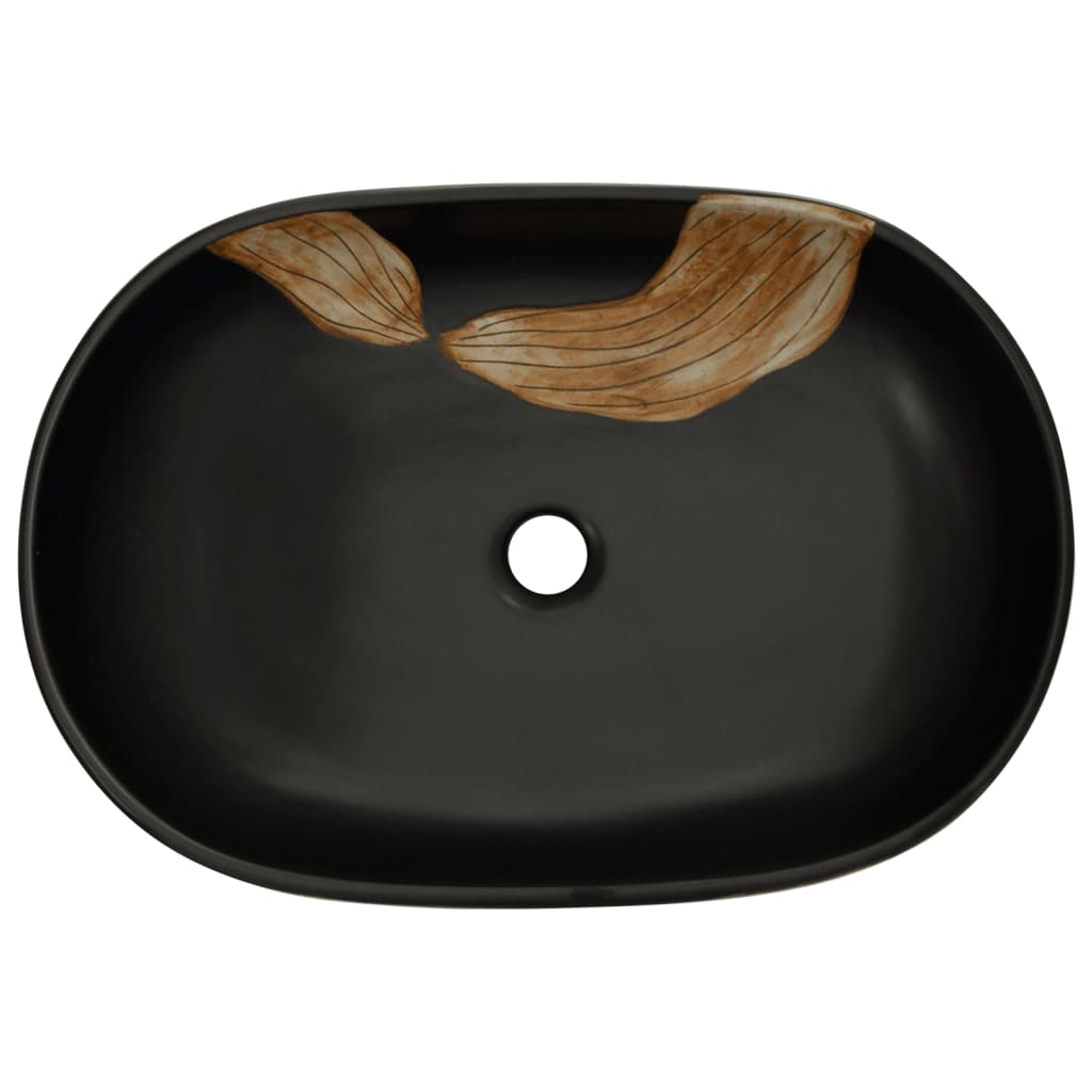 Countertop washbasin black oval 59x40x14 cm ceramic