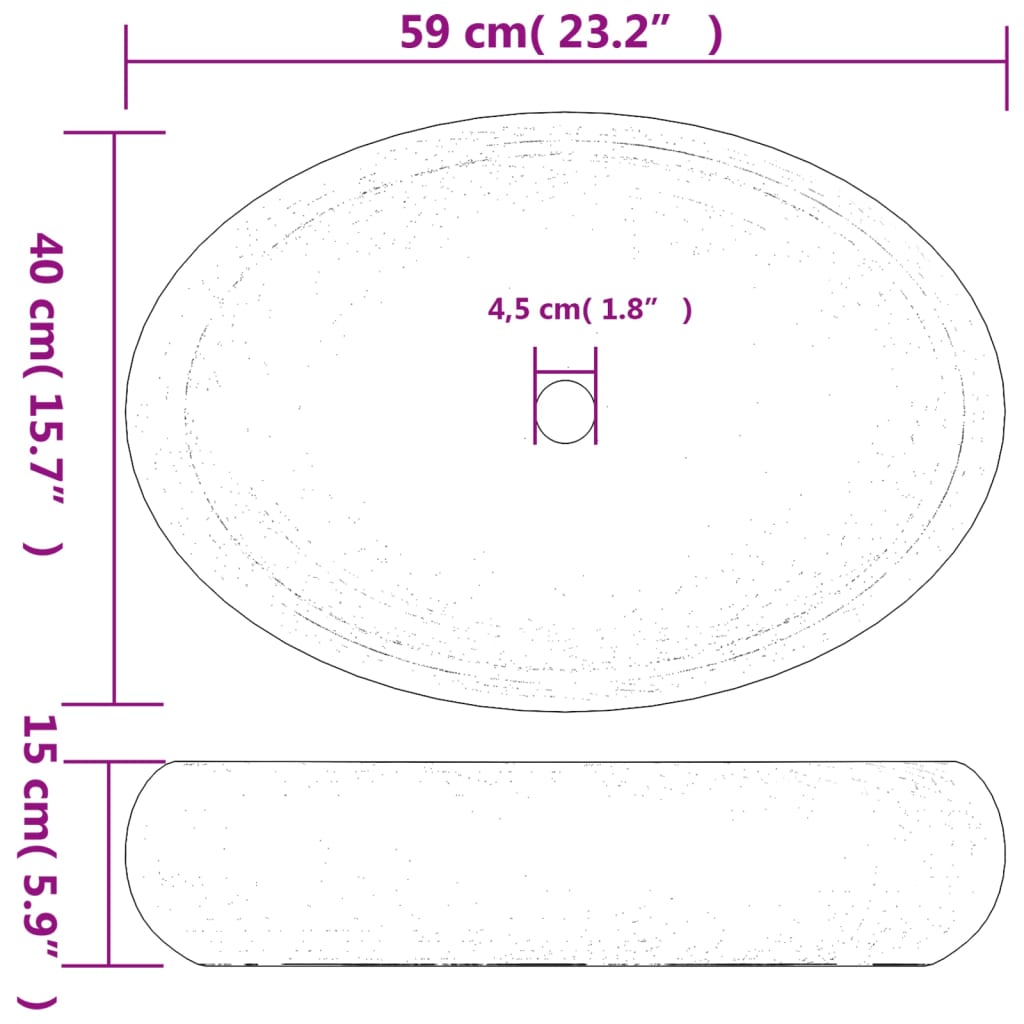 Countertop washbasin multicolored oval 59x40x15 cm ceramic