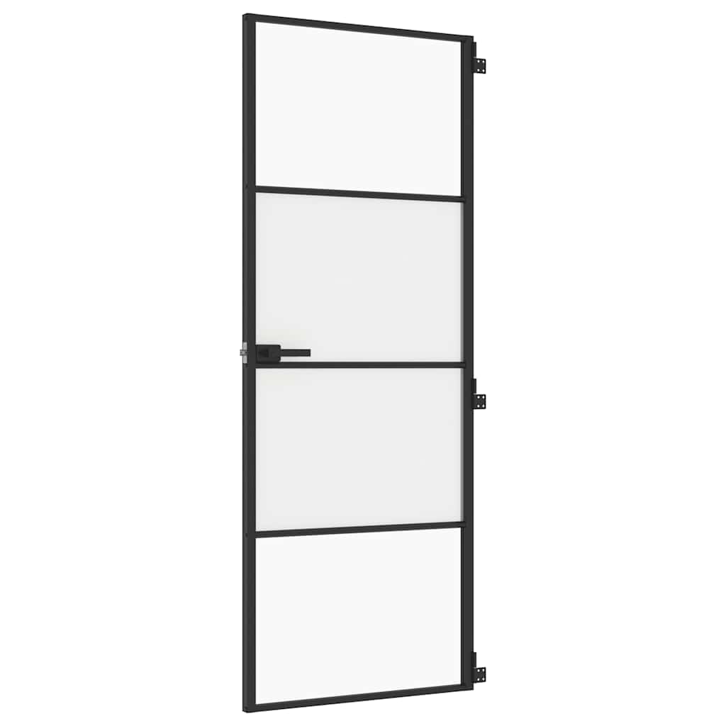 Innentür Schlank Schwarz 76x201,5 cm Hartglas und Aluminium
