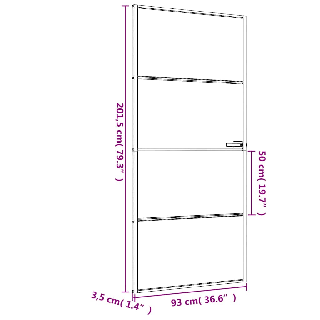 Innentür Schlank Schwarz 93x201,5 cm Hartglas & Aluminium