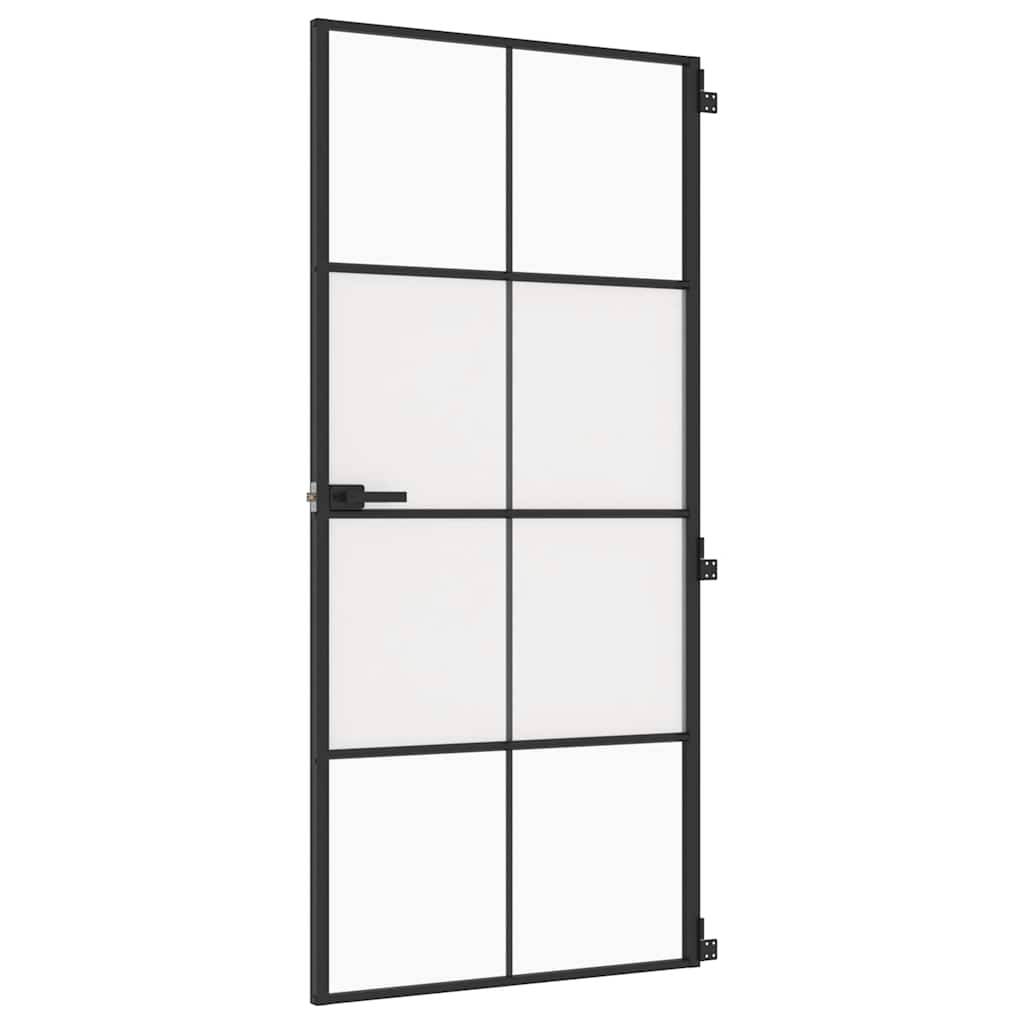 Innentür Schlank Schwarz 93x201,5 cm Hartglas & Aluminium