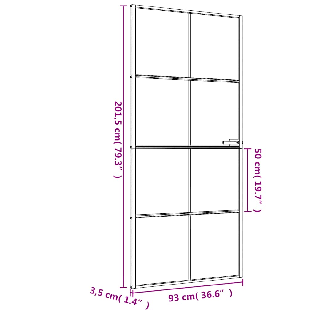 Innentür Schlank Schwarz 93x201,5 cm Hartglas & Aluminium
