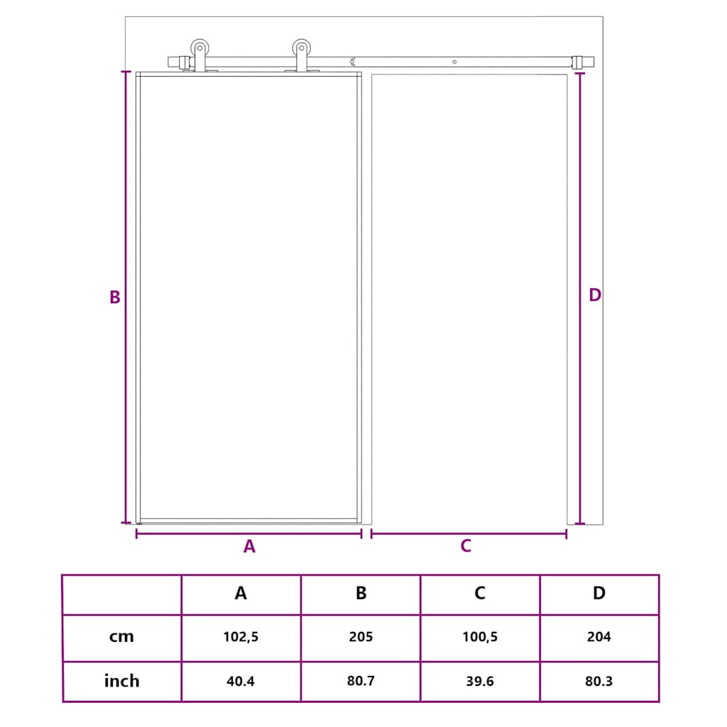 Schiebetür Golden 102,5x205 cm ESG-Klarglas und Aluminium