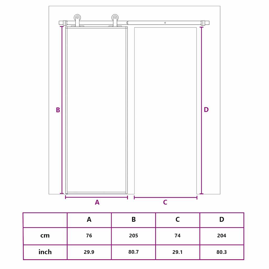 Schiebetür Golden 76x205 cm ESG-Klarglas und Aluminium