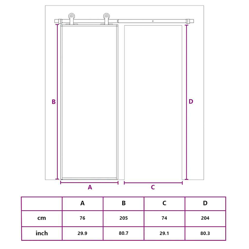 Schiebetür Schwarz 76x205 cm Hartglas und Aluminium