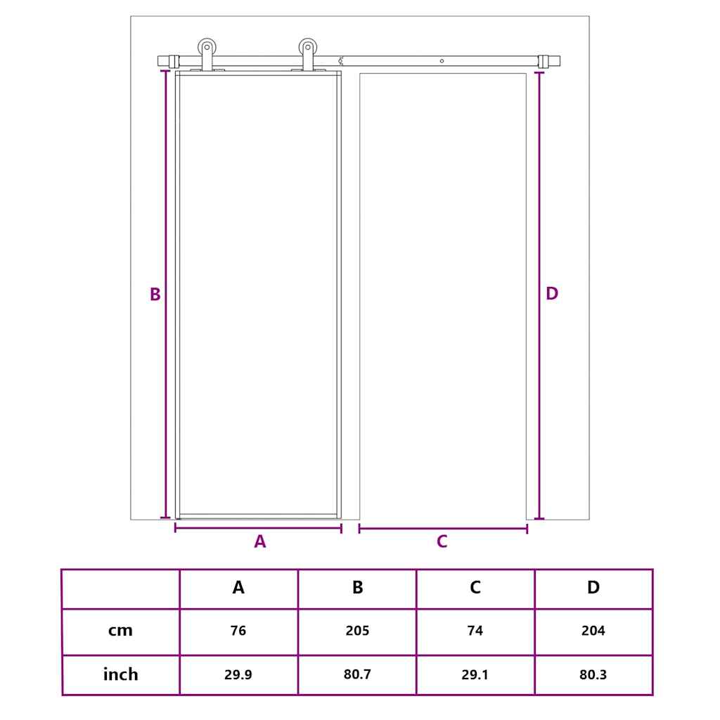 Schiebetür Schwarz 76x205 cm Hartglas und Aluminium