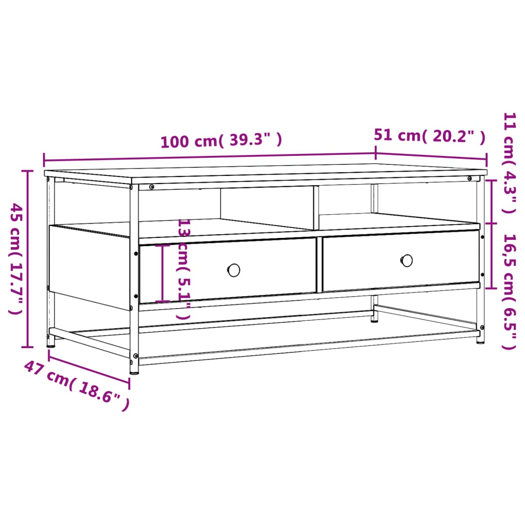 Couchtisch Sonoma-Eiche 100x51x45 cm Holzwerkstoff