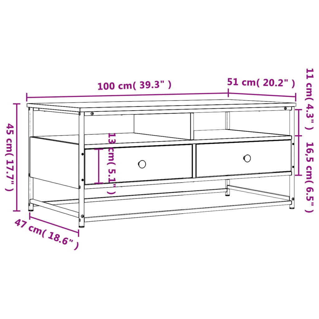Couchtisch Grau Sonoma 100x51x45 cm Holzwerkstoff