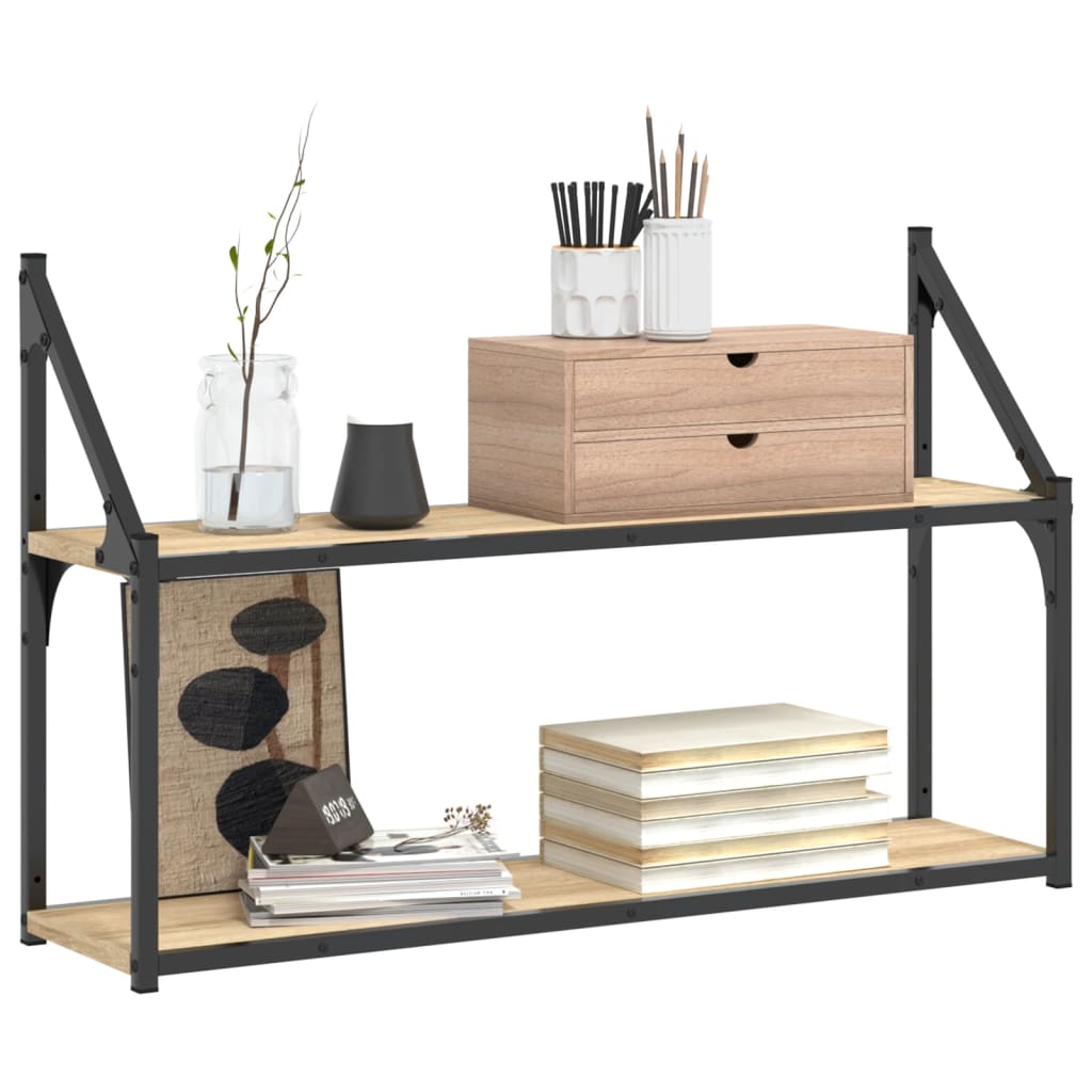 Wall shelf 2 compartments Sonoma oak 80x21x51 cm wood material
