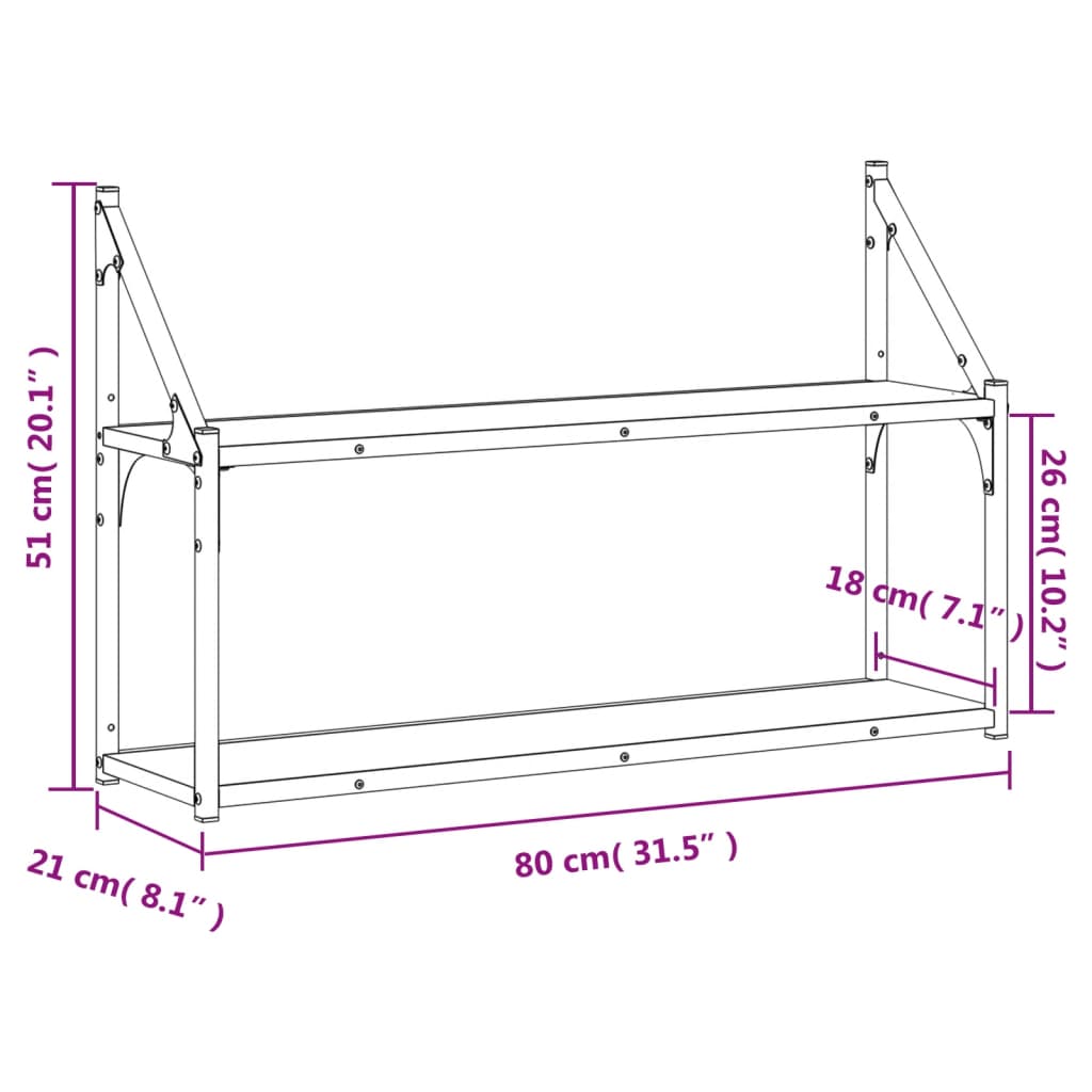 Wall shelf 2 compartments Sonoma oak 80x21x51 cm wood material