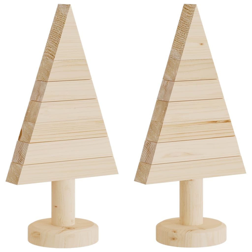 Decorative Christmas trees 2 pieces wood 30 cm solid pine