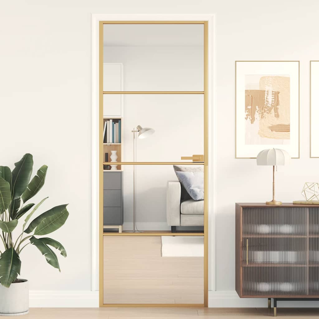 Innentür Schlank Golden 76x201,5 cm Hartglas und Aluminium