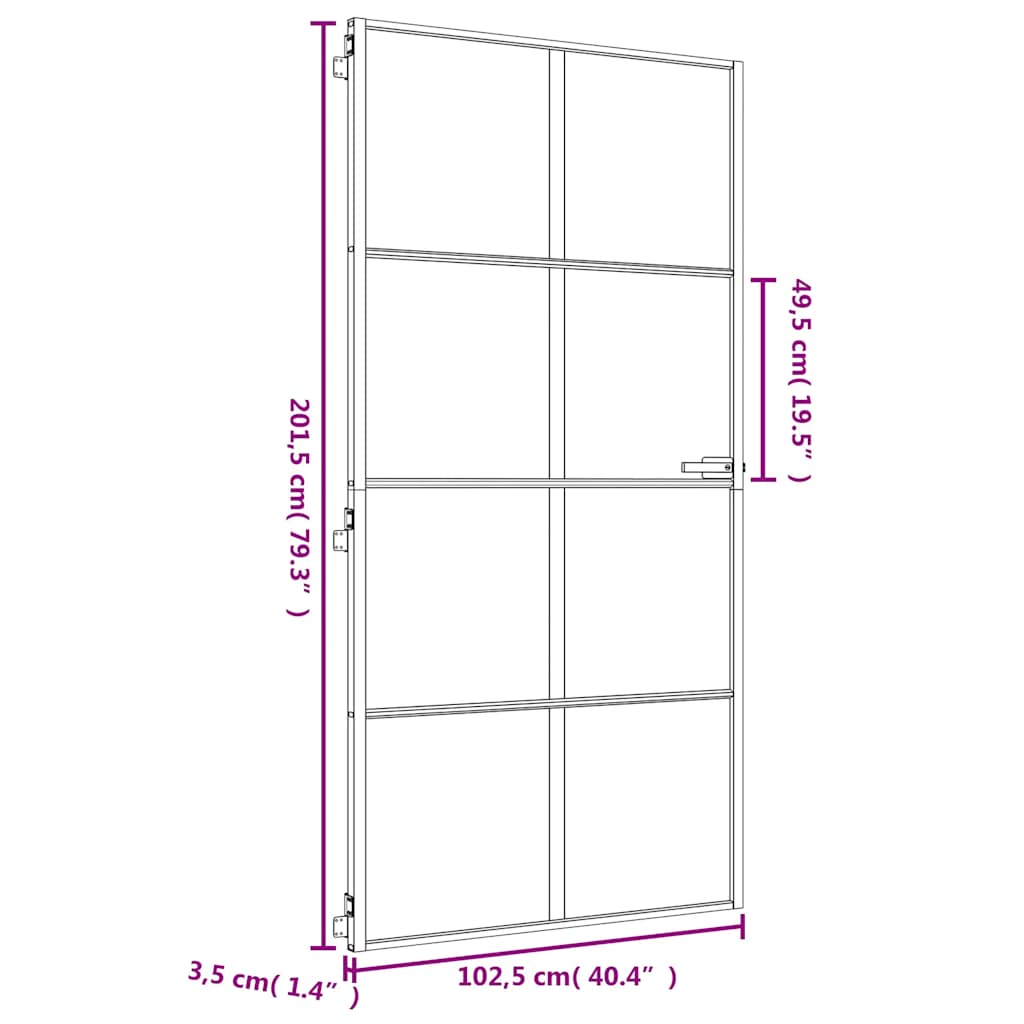 Innentür Schlank Golden 102,5x201,5 cm Hartglas und Aluminium