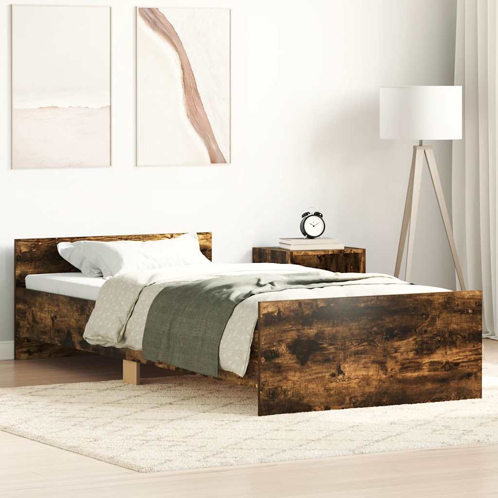 Bed frame without mattress smoked oak 90x200 cm wood material