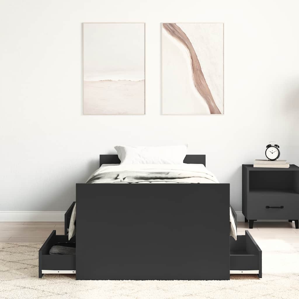 Bettgestell mit Kopf- und Fußteil Schwarz 75x190 cm