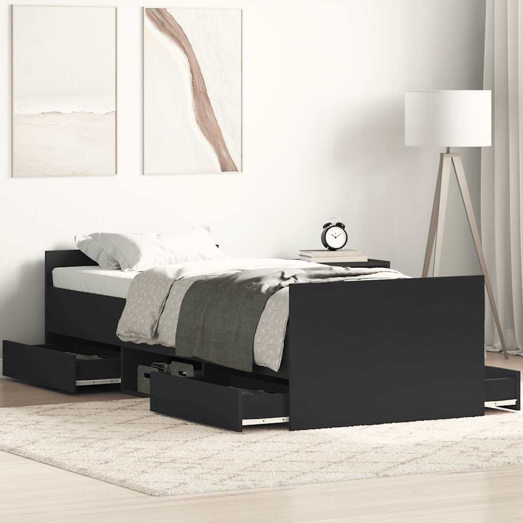 Bettgestell mit Kopf- und Fußteil Schwarz 75x190 cm