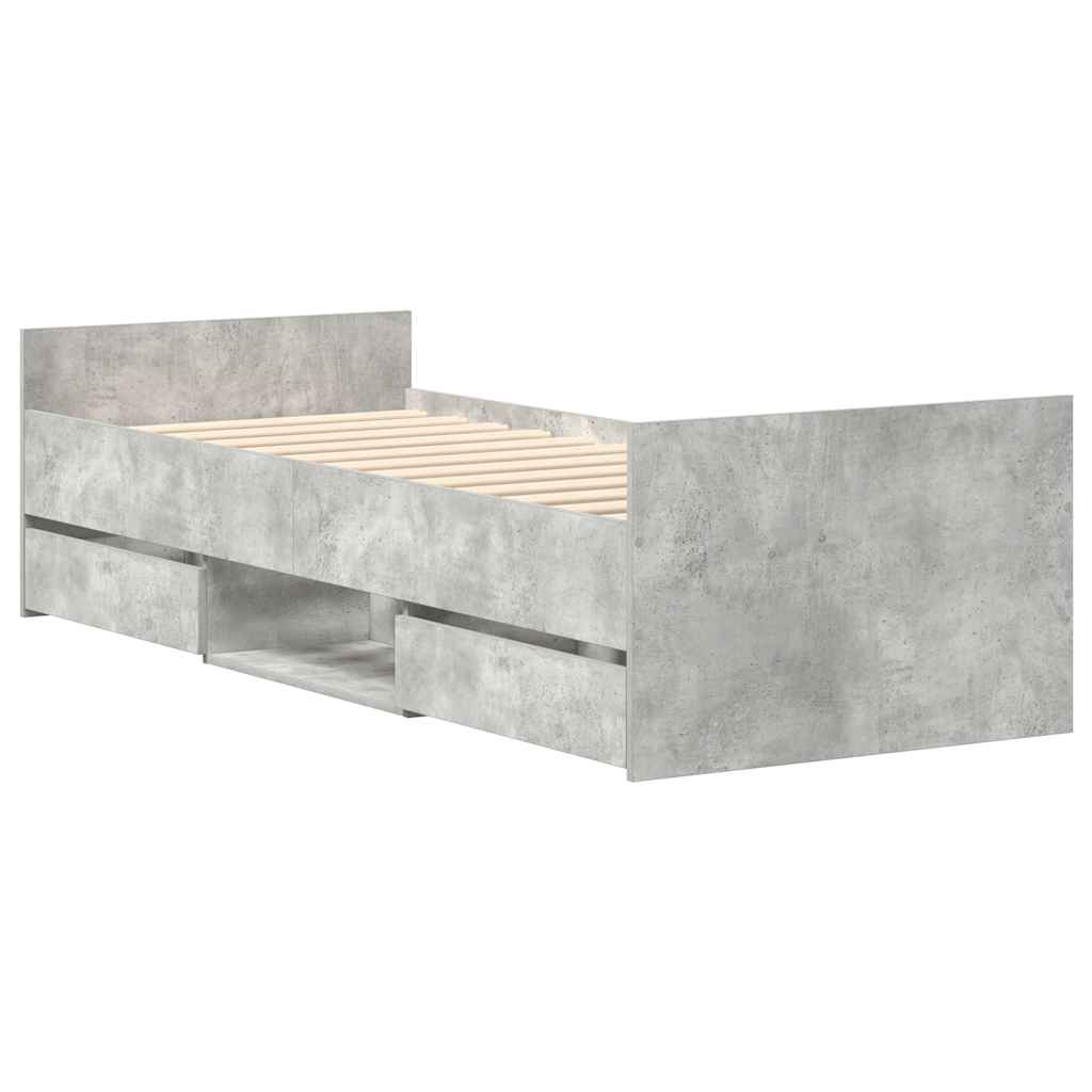 Bettgestell mit Kopf- und Fußteil Betongrau 75x190 cm