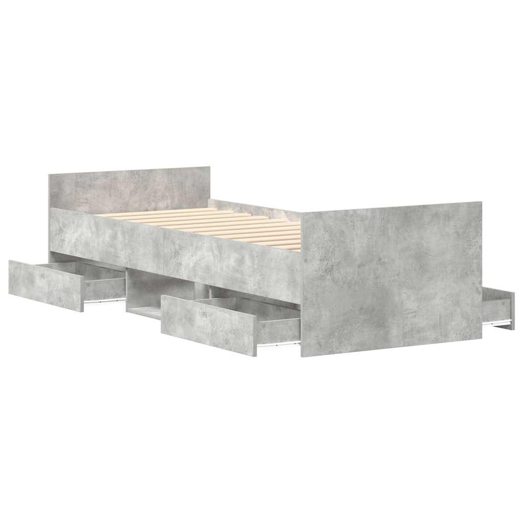 Bettgestell mit Kopf- und Fußteil Betongrau 75x190 cm