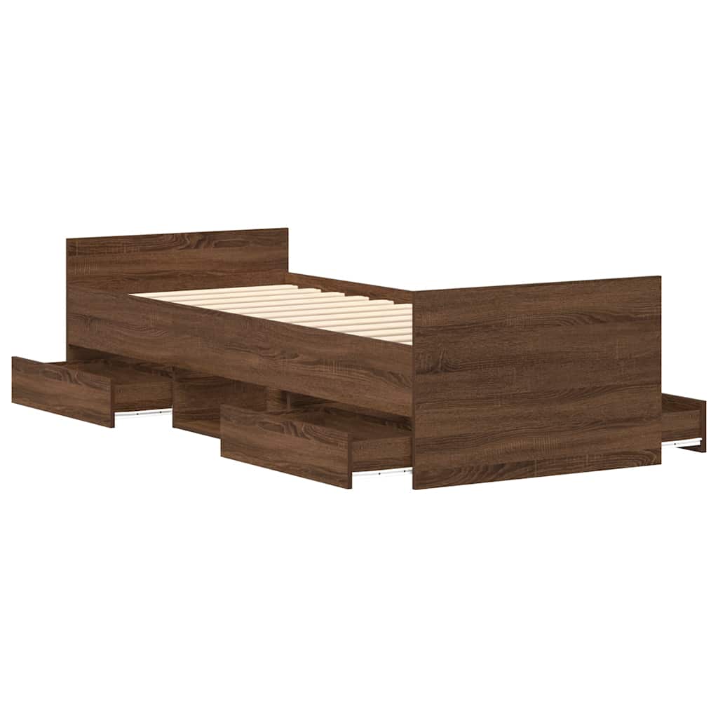 Bettgestell mit Kopf- und Fußteil Braun Eichen-Optik 75x190 cm
