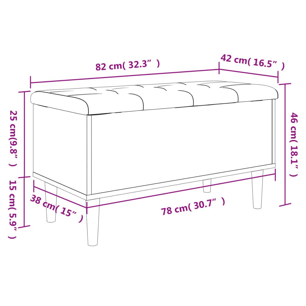 Bench with storage space smoked oak 82x42x46 cm wood material