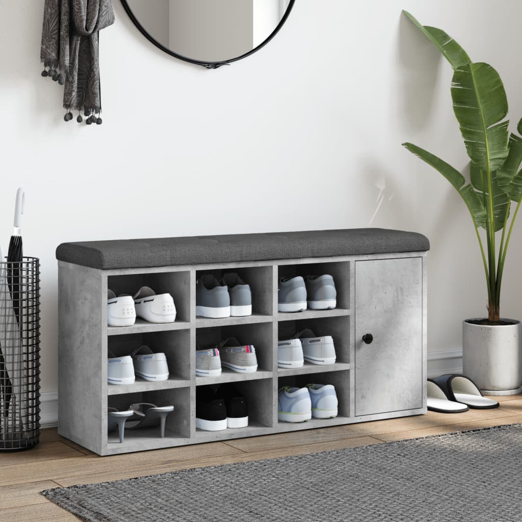 Shoe bench concrete grey 102x32x50 cm wood material