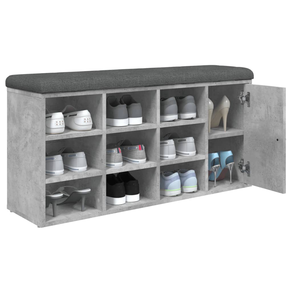 Shoe bench concrete grey 102x32x50 cm wood material