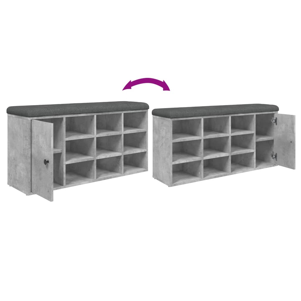 Shoe bench concrete grey 102x32x50 cm wood material