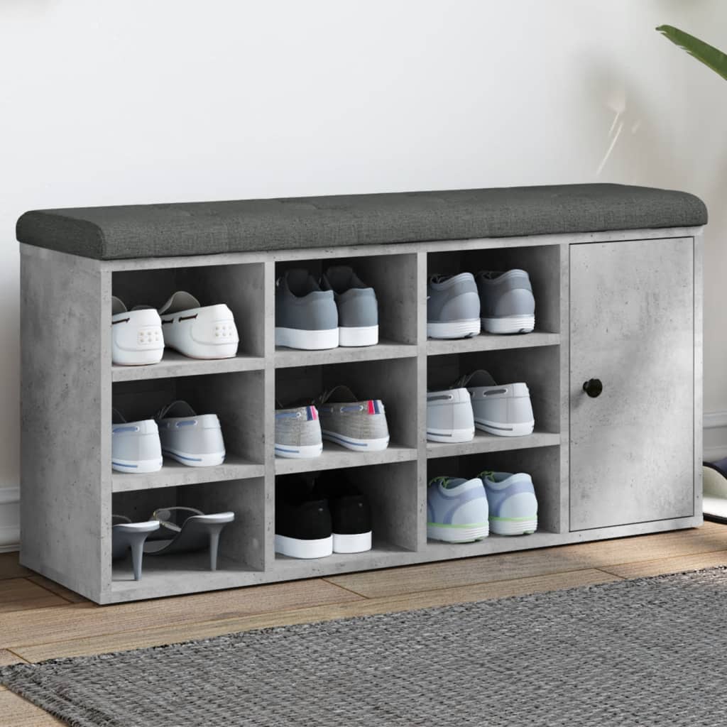 Shoe bench concrete grey 102x32x50 cm wood material