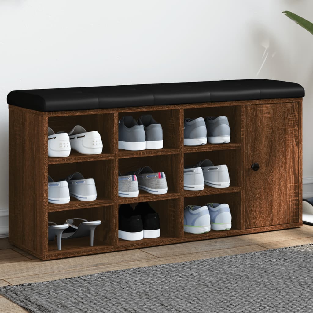 Shoe Bench Brown Oak Look 102x32x50 cm Wood Material