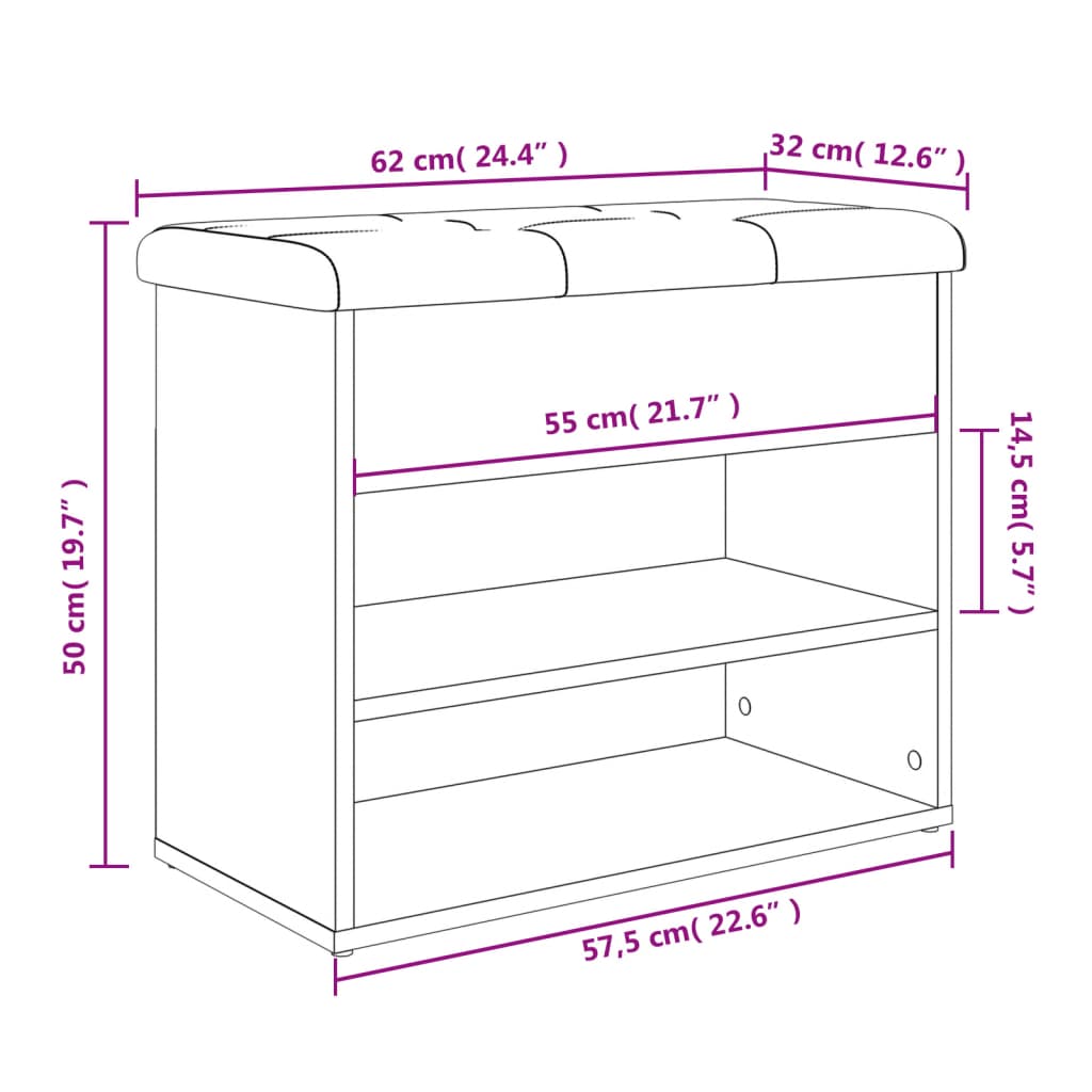 Shoe Bench Black 62x32x50 cm Wood Material
