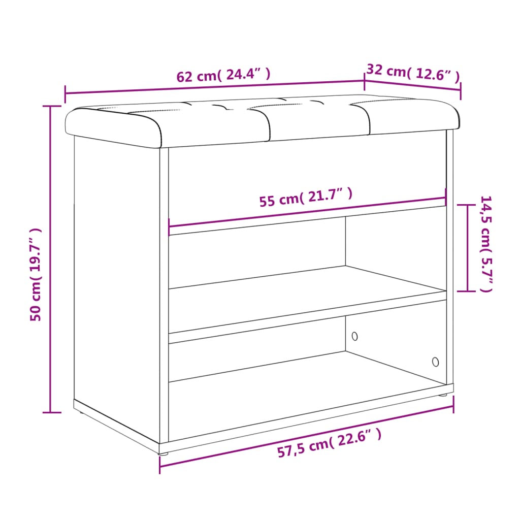 Shoe Bench Grey Sonoma 62x32x50 cm Wood Material