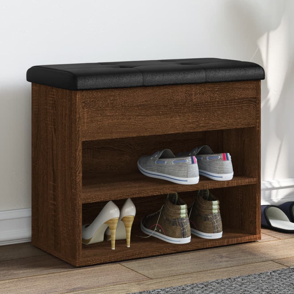 Shoe bench brown oak look 62x32x50 cm wood material