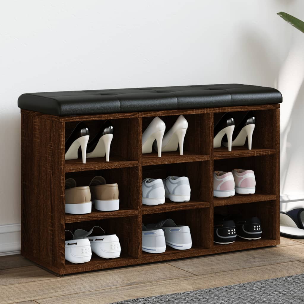 Shoe Bench Brown Oak Look 82x32x50 cm Wood Material