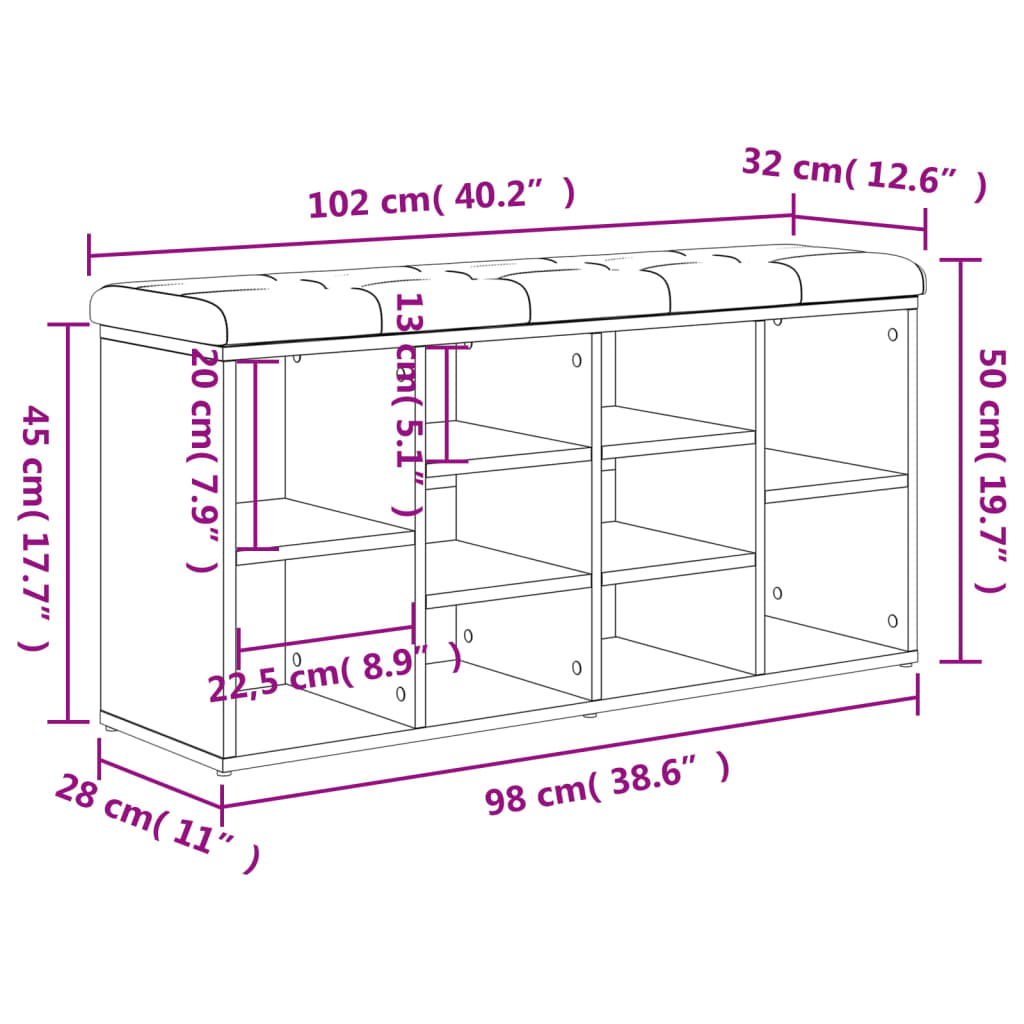Shoe Bench White 102x32x50 cm Wood Material