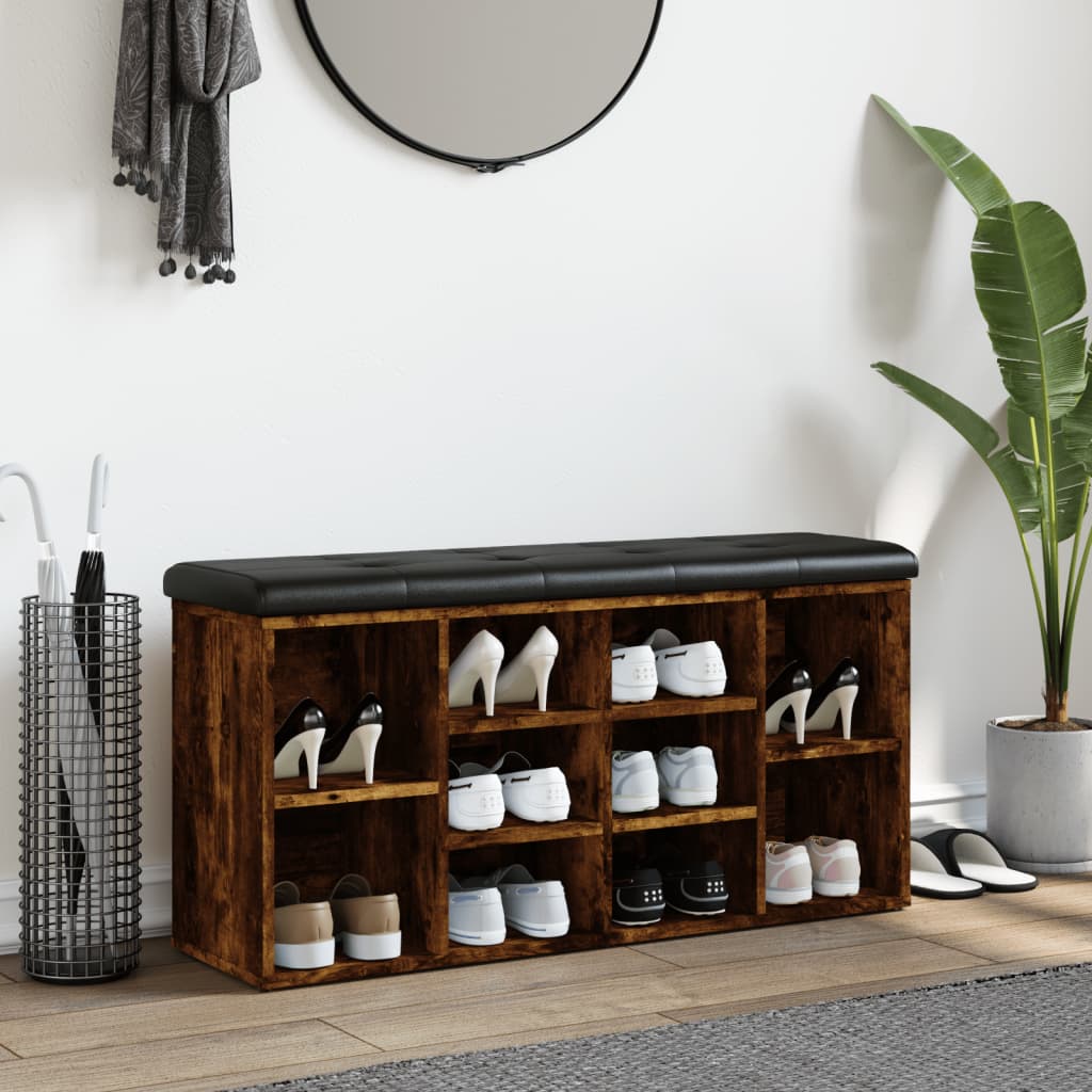 Shoe bench smoked oak 102x32x50 cm wood material