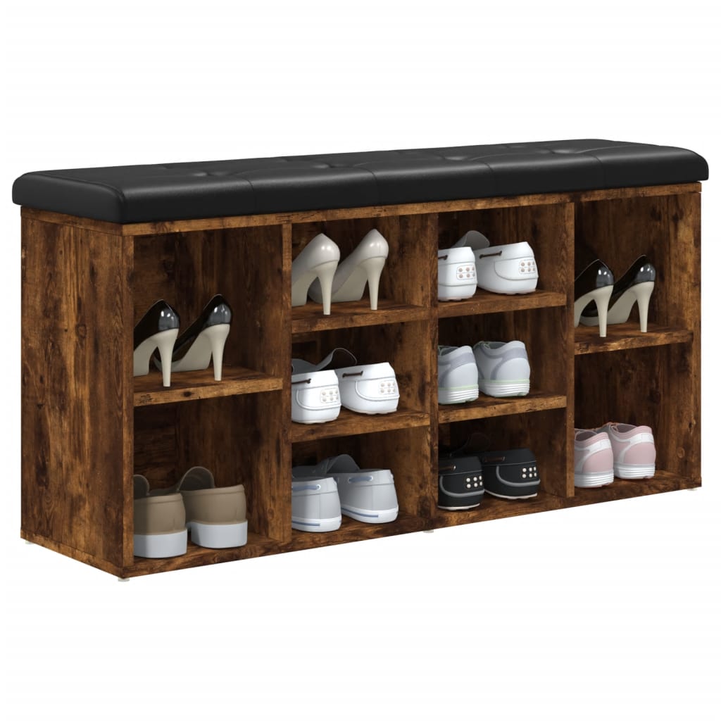 Shoe bench smoked oak 102x32x50 cm wood material
