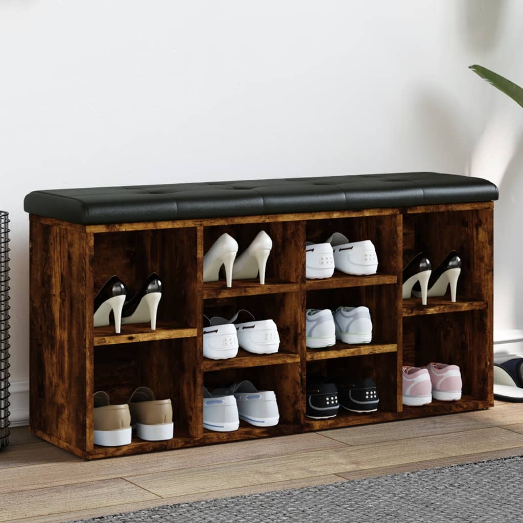 Shoe bench smoked oak 102x32x50 cm wood material