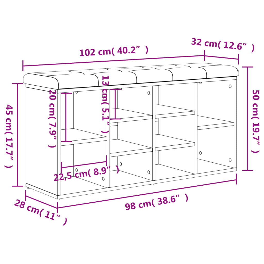 Shoe Bench Grey Sonoma 102x32x50 cm Wood Material