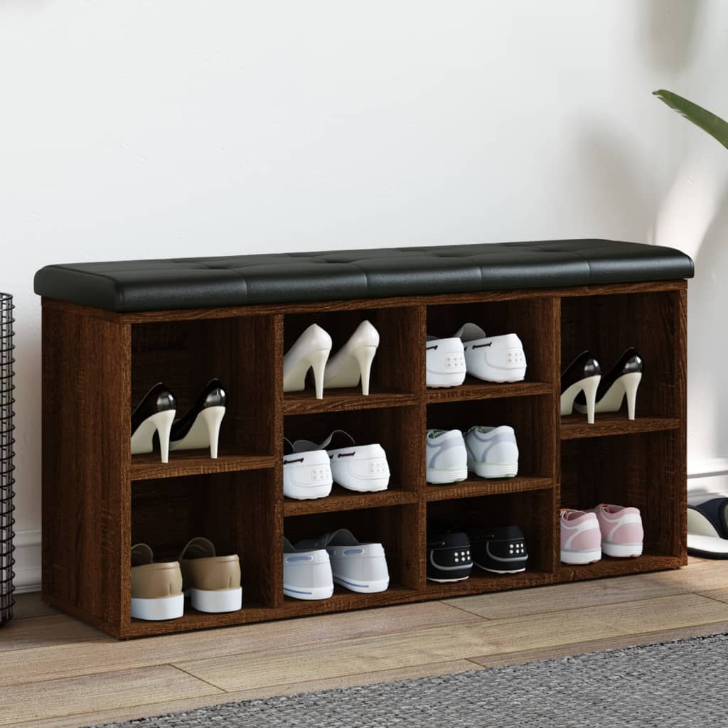Shoe Bench Brown Oak Look 102x32x50 cm Wood Material