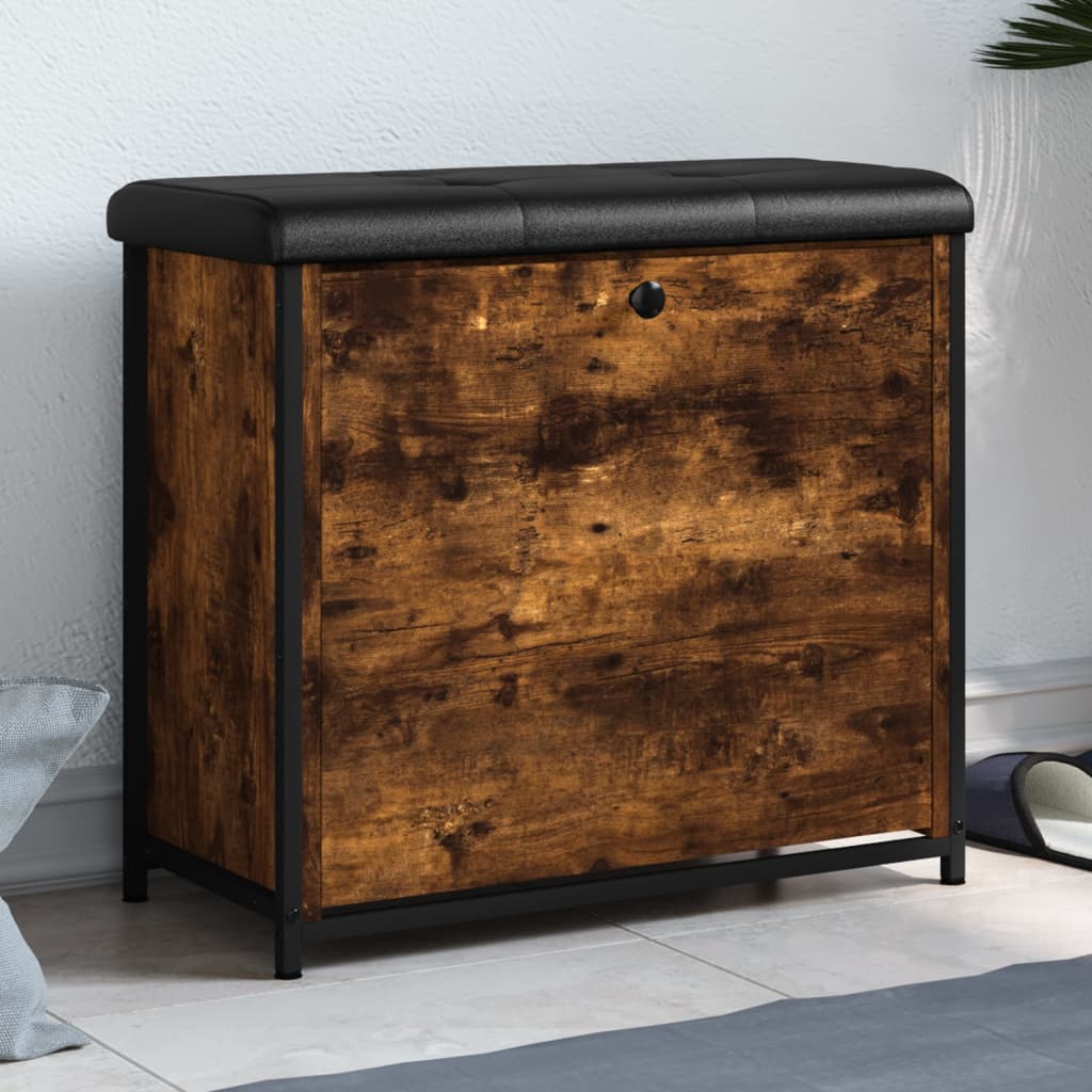 Shoe bench with flap smoked oak 62x32x56 cm