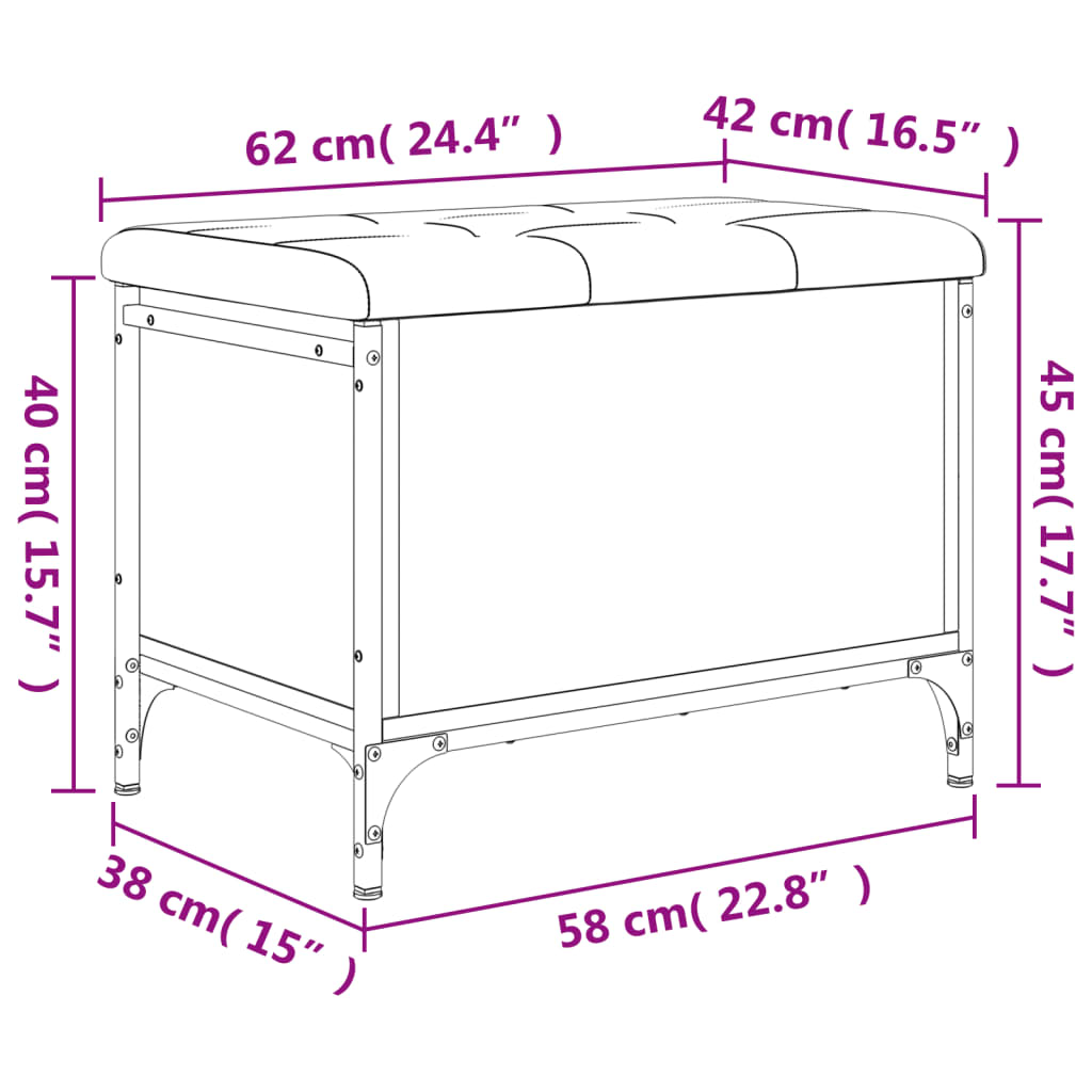 Bench with storage space Black 62x42x45 cm Wood material