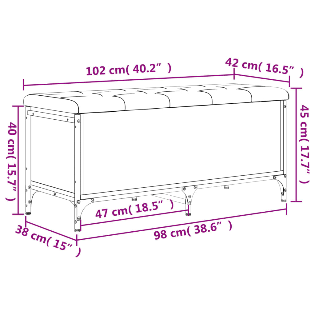 Bench with storage space Grey Sonoma 102x42x45 cm wood material