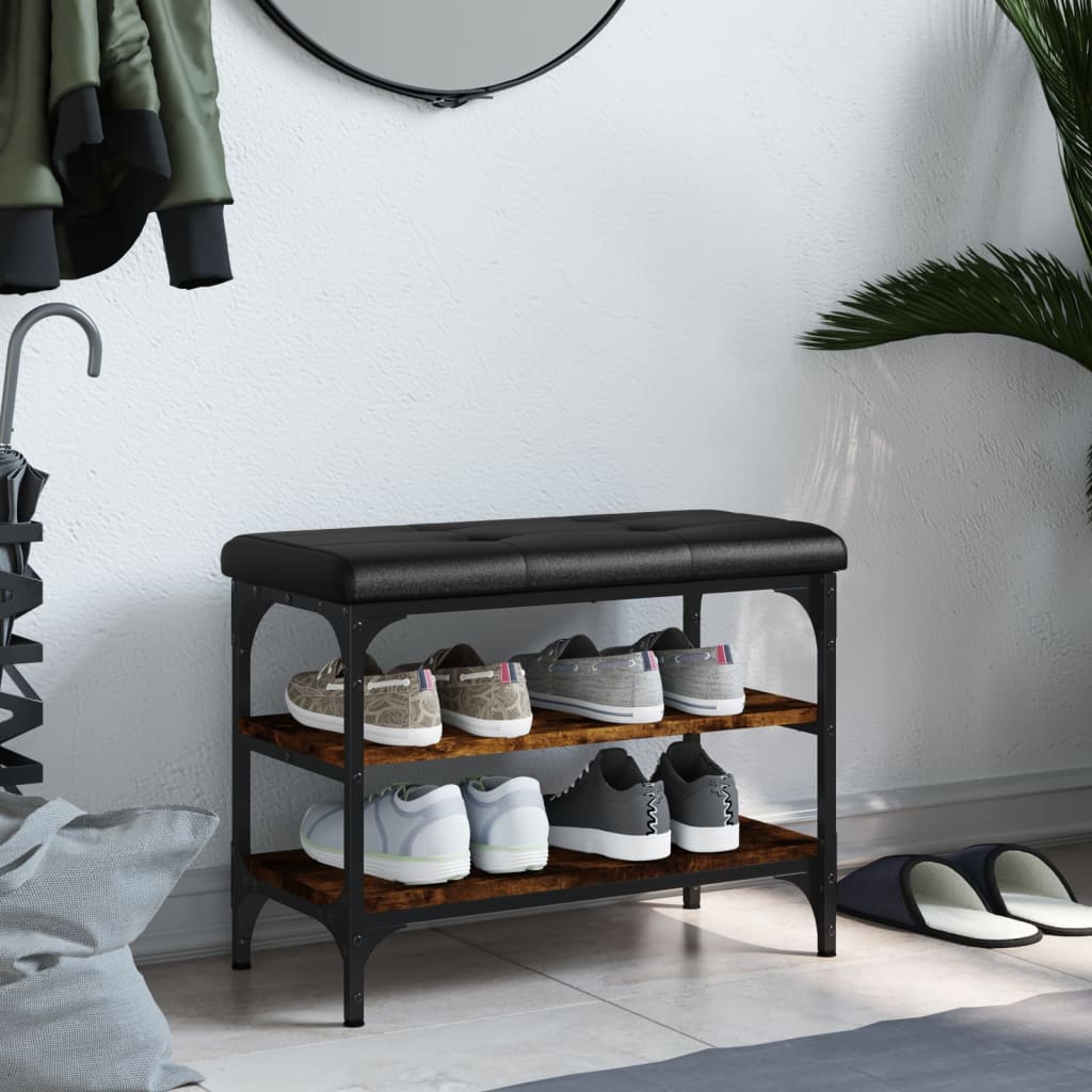 Shoe bench smoked oak 62x32x47 cm wood material