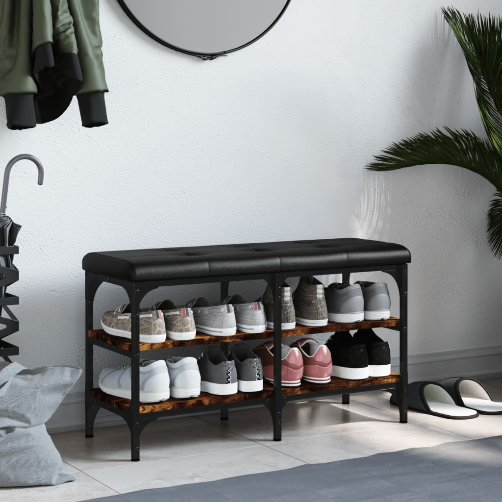 Shoe bench smoked oak 82x32x47 cm wood material