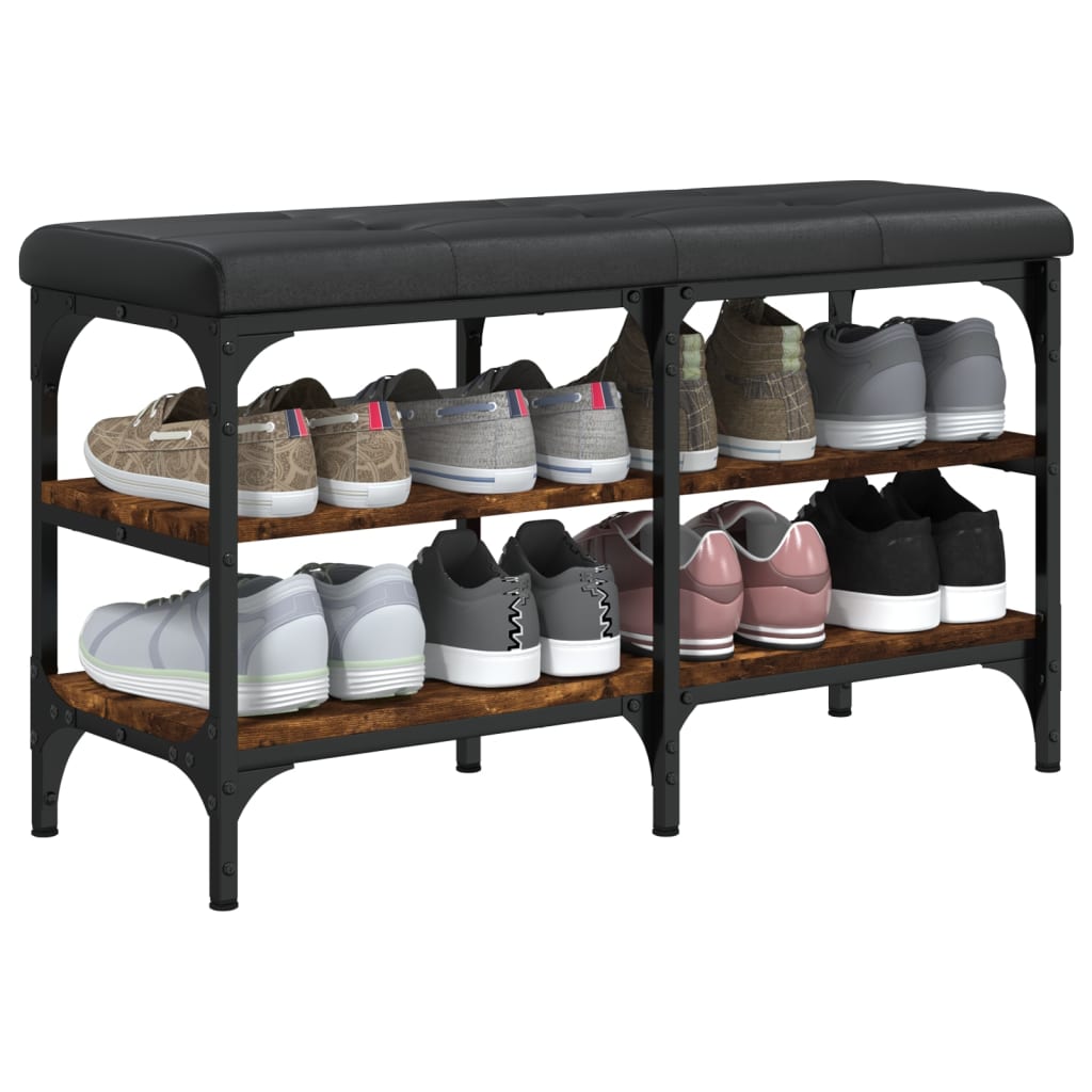 Shoe bench smoked oak 82x32x47 cm wood material