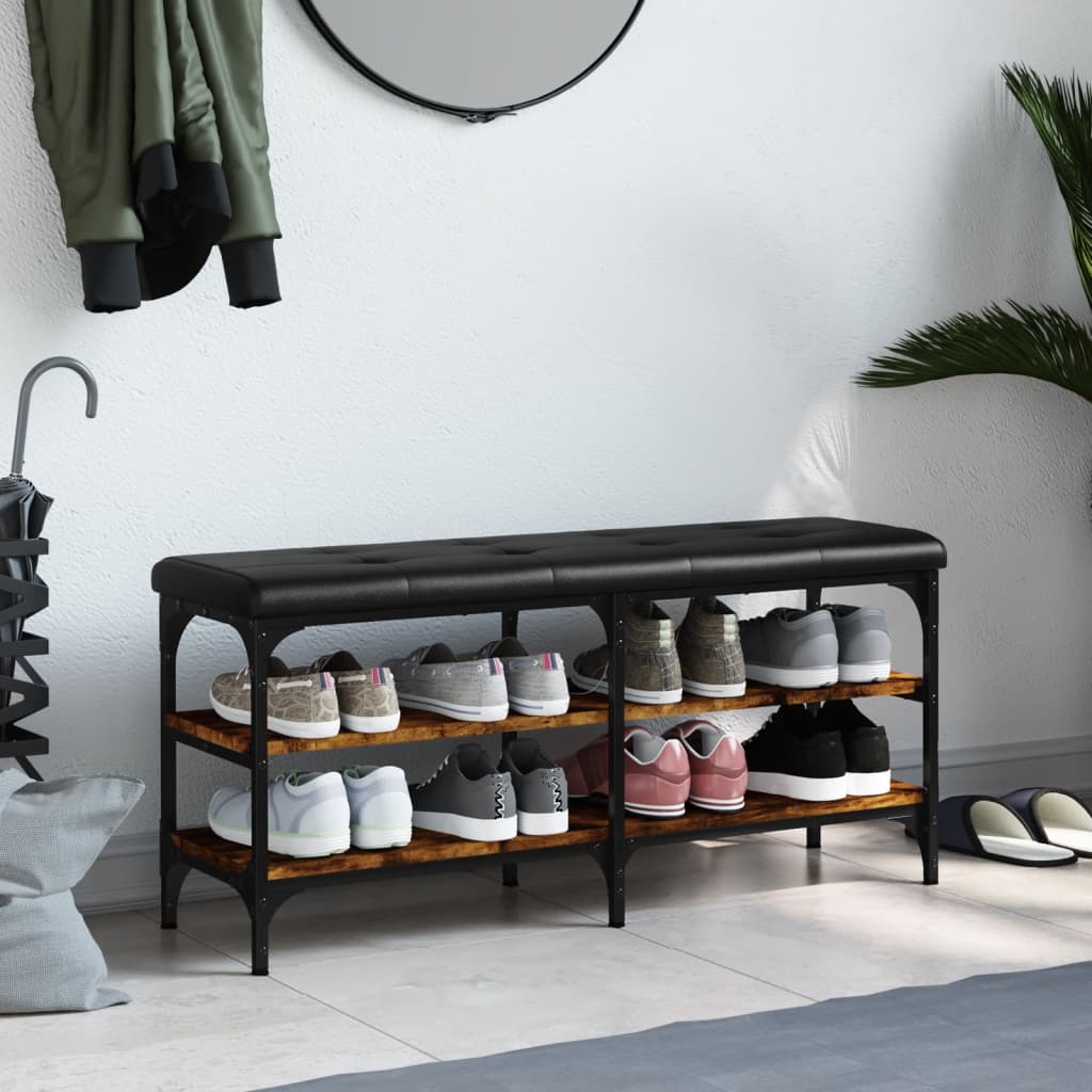 Shoe bench smoked oak 102x32x47 cm wood material