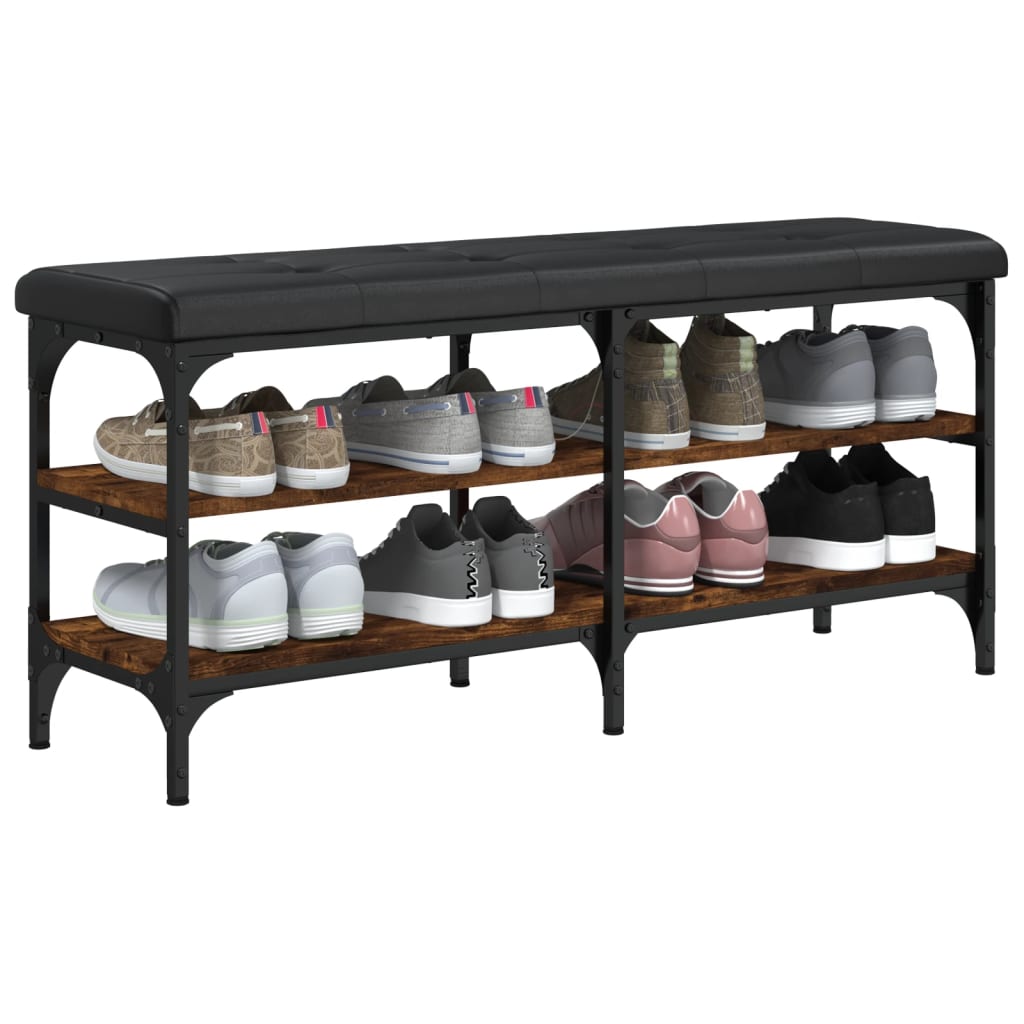 Shoe bench smoked oak 102x32x47 cm wood material