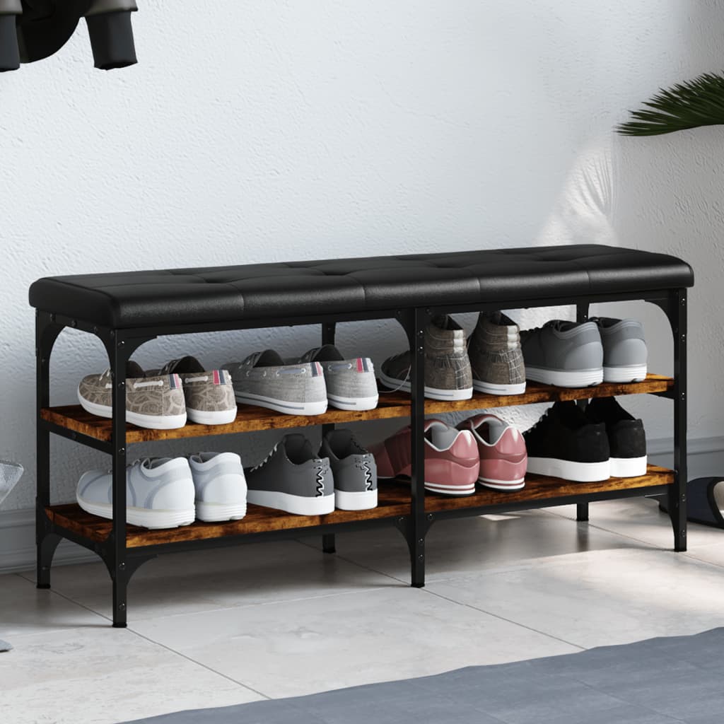 Shoe bench smoked oak 102x32x47 cm wood material